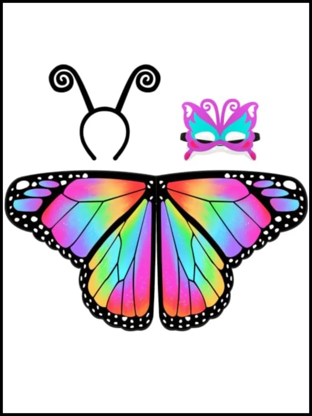 Double-Sided Kids Fairy Butterfly Wings for Girls Dress Up with Mask Headband,